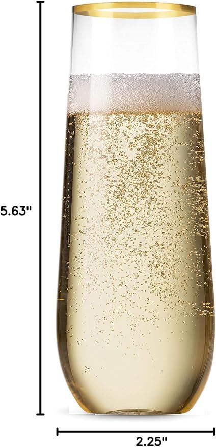 Munfix 48 Pack Stemless Plastic Champagne Flutes Disposable 9 Oz Gold Rim Clear Plastic Toasting Glasses Shatterproof Recyclable and BPA-Free - Image 7