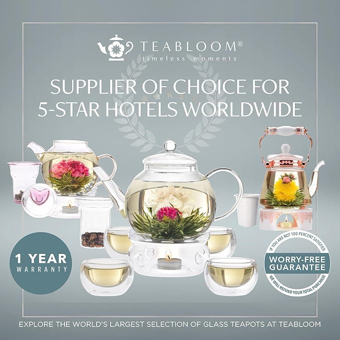 Teabloom 100% Plastic-Free Extra-Large Multi-Brew Borosilicate Glass Teapot + Kettle + Pitcher β Steep and Serve Hot Tea, Iced Tea, Cold Brew Tea and Fruit Infused Water β Legacy Tea Maker