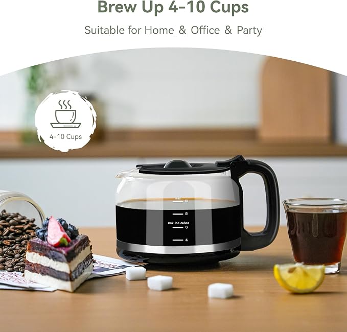 Gevi 10-Cup Grind & Brew Drip Coffee Maker with Built-In Burr Grinder | 24-Hour Programmable Timer, Touch Screen Control, 4-Hour Warm Plate, Permanent Filter with Original Glass Coffee Carafe - Image 9