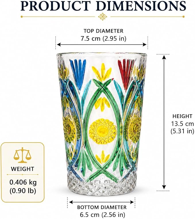 Tumbler Glasses 14oz Drinking Glasses Set of 2, Hand Painted Floral | Highball Glasses Lead-Free Crystal Tall Water Glass Glassware for Mojito, Cocktail, Juice, Bar, Kitchen & Everyday Use - Image 5