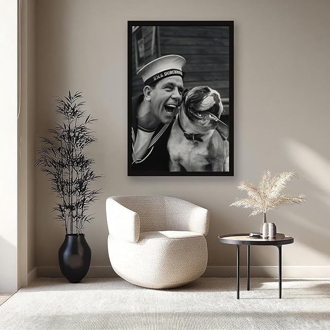 UXCBIA Sailor And Bulldog Smiling, Vintage English Black And White, Funny Dog Poster Canvas Poster Bedroom Decor Sports Landscape Office Room Decor Gift Black Frame 24x36in(60x90cm) - Image 8