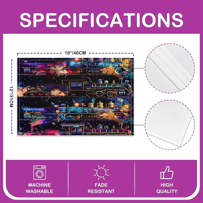 Feelyou Train Placemats Set of 4 Cartoon Train Transportation Table Mats for Party Kitchen Dining Decoration Transportation Vehicle Place Mat for Table Holiday Decor Indoor 18"x12" Easy to Clean - Image 4