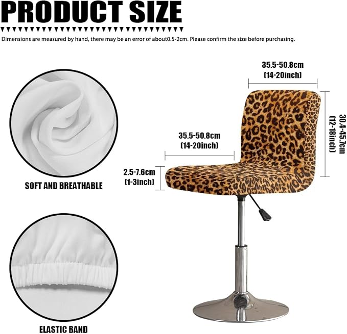 Leopard Brown Barstools Covers with Backs,2 Pack Durable Barstool Covers Bar Stool Covers,Washable Elastic Stool Cushion Cover Swivel Barstool Covers Slipcovers for Low Short Back - Image 4