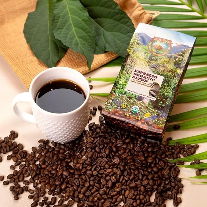 Low Acid Organic Coffee β Whole Bean, Mold-Free & Stomach Friendly by Java Planet, Espresso Blend Coffee, Dark Roast, Smooth Full Flavored, 2x1LB Bag