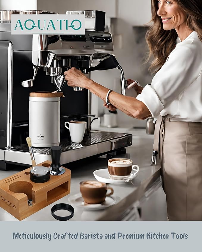 Espresso Tamping Station With Tools - 51, 53, 54 mm - Includes Tamper, Distributor, Dosing Funnel & Brush - Wooden Coffee Tamper Station - Espresso Organizer Portafilter Holder, Gift for Mom Dad Wife