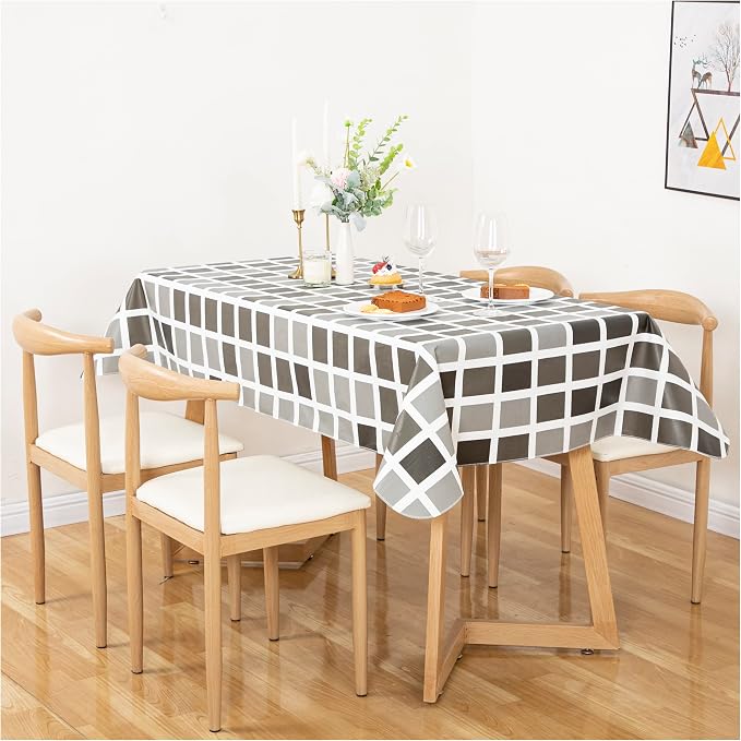 FIFTY FEET 84 * 60 Inch Rectangle Tablecloth, Vinyl Tablecloth with Flannel Backing for Rectangle Tables Waterproof, Plastic Picnic Table Cover for Dining Table/Buffet Parties/Camping(Black Plaid) - Image 9