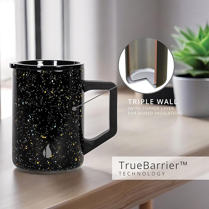 Elemental Insulated Coffee Mug - Triple-Wall Stainless Steel Summit Travel Cup for Hot and Cold Drinks - Thermal Coffee Mug with Lid and Handle for Camping, Office & Travel 16oz - Black Speckle - Image 7