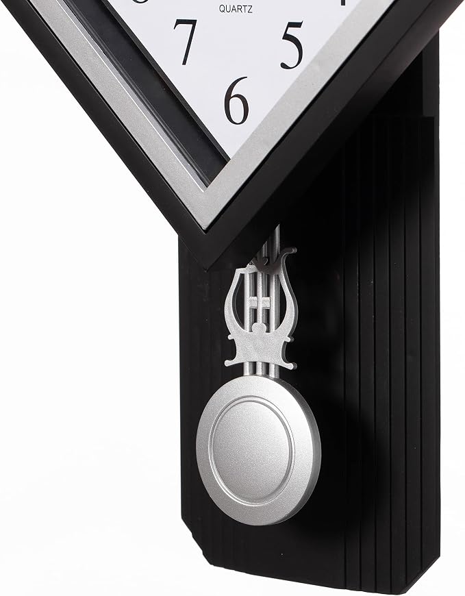 Traditional Black Square Wood- Looking Pendulum Plastic Wall Clock for Living Room, Kitchen, or Dining Room - Image 8
