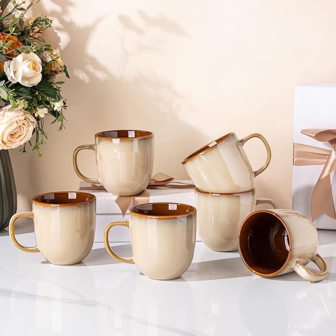 LERATIO Ceramic Coffee Mugs Set of 6,12oz Handmade Coffee Mugs Set with Large Handle for Cappuccino/Latte/Tea/Hot Cocoa, Dishwasher & Microwave Safe-Pale Kahki - Image 7