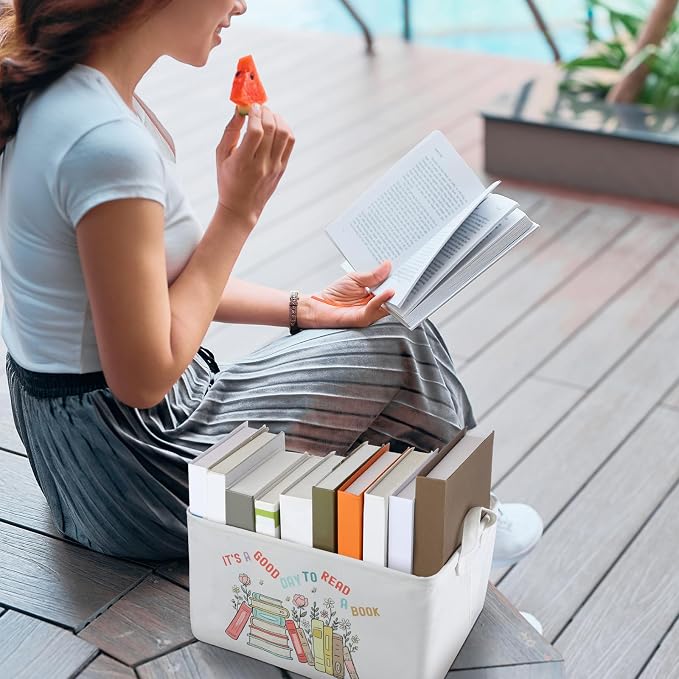 Marsui Book Lover Gifts It's a Good Day to Read Book Storage Basket to Be Read List Storage Bin Bookish Accessories Bookworm Gift for Club Members Student Teacher Reading Accessories - Image 6