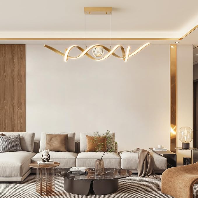 ORANOOR LED Modern Chandelier 39inch Dimmable Kitchen Island Pendant Lights | Gold Chandelier Light Fixtures, Linear Wave Spiral LED Pendant Lighting Over Island, Dining Room Lights Ceiling Hanging, 36W - Image 9