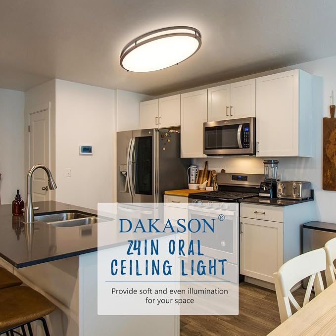 DAKASON 24Inch Oval LED Kitchen Ceiling Light Flush Mount, 40W Big LED Light Fixture Ceiling for Living Room, 3500K/4000K/5000K Dimmable, Modern for Dining Room/Laundry, Oil Rubbed Brown - Image 9