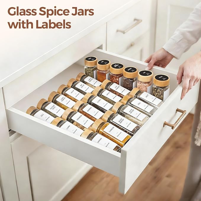 ComSaf Glass Spice Jars with with Labels 4 oz 24 Pack Bamboo Lids Bulk Set | Empty Containers, Seasoning Herb Powder, Salt Pepper Chili, Spice Rack Organization, Kitchen Cabinet Storage, Funnel Included - Image 9