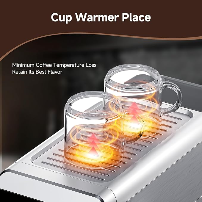 AMZCHEF Espresso Coffee Machine | 20 Bar Pressure System | LED Touch Screen | Compact Design Perfect for Home & Office | 41oz Water Tank - Image 7