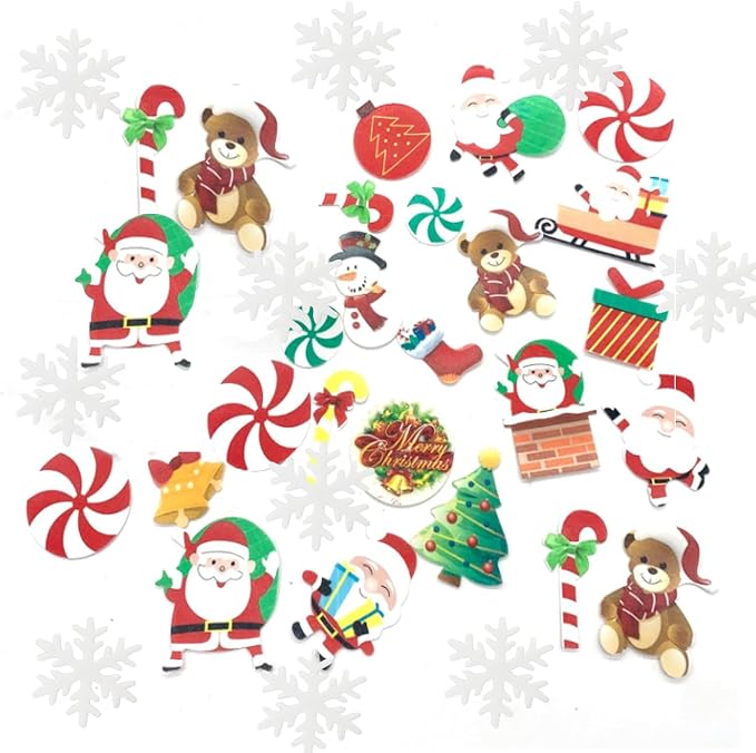 64PCS Christmas Edible Cake Topper Decorations Santa Claus Snowflakes Cupcake Toppers Wafer Paper - Image 2