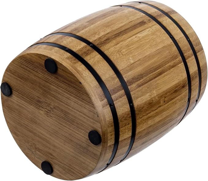 MyGift Wine Barrel Design Kitchen Utensil Crock, Light Brown Solid Bamboo Wood Cooking Tool Holder - Image 7