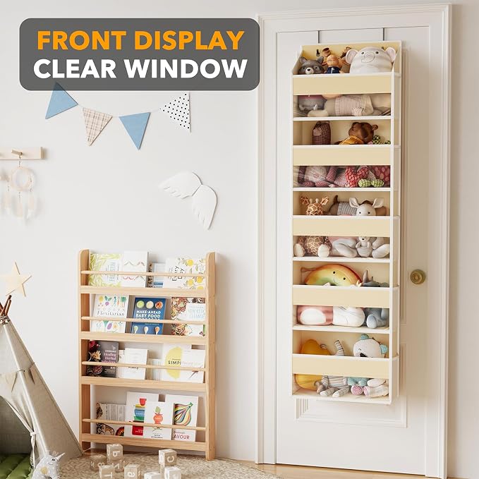 SpaceAid 1 Pack Over The Door Organizer with 5 Large Pockets and 10 Mesh Side Pockets, 5 Layers Door Organizer Hanging with Clear Window for Bedroom, Bathroom, Pantry and Nursery, Beige - Image 5