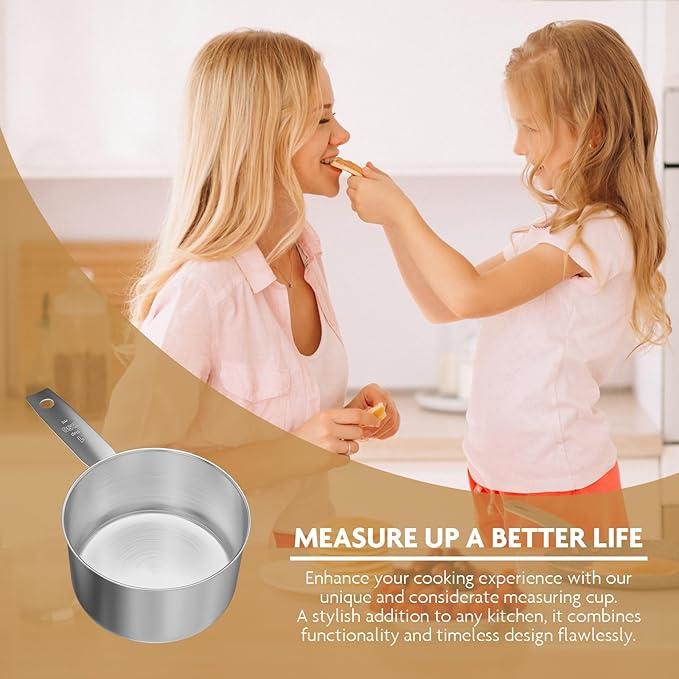 1PCS 1 Cup(16Tbsp, 240ml, 8oz) Stainless Steel Measuring Cup, Single Metal Scoop for Wet and Dry Ingredients, Great Kitchen Gadgets for Cooking