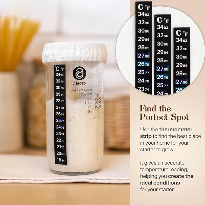 Sourdough Proofing Basket and Starter Jar Kit – 1.1 LB Oval Wood Pulp Banneton (Made in Germany) with 24 oz Sourdough Starter Jar, Thermometer Strips & Spatula – Beginner Bread Proofing Set