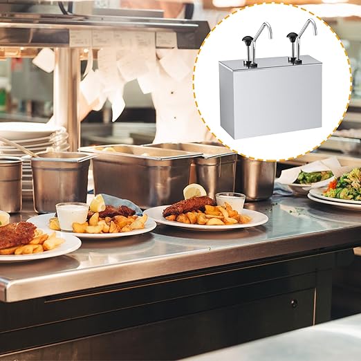 Lasnten Condiment Pump Ketchup Sauce Dispenser 3.7 Quart Stainless Steel Syrup Station Container for Salad Jam Seasoning (3.7 Quart x 2)