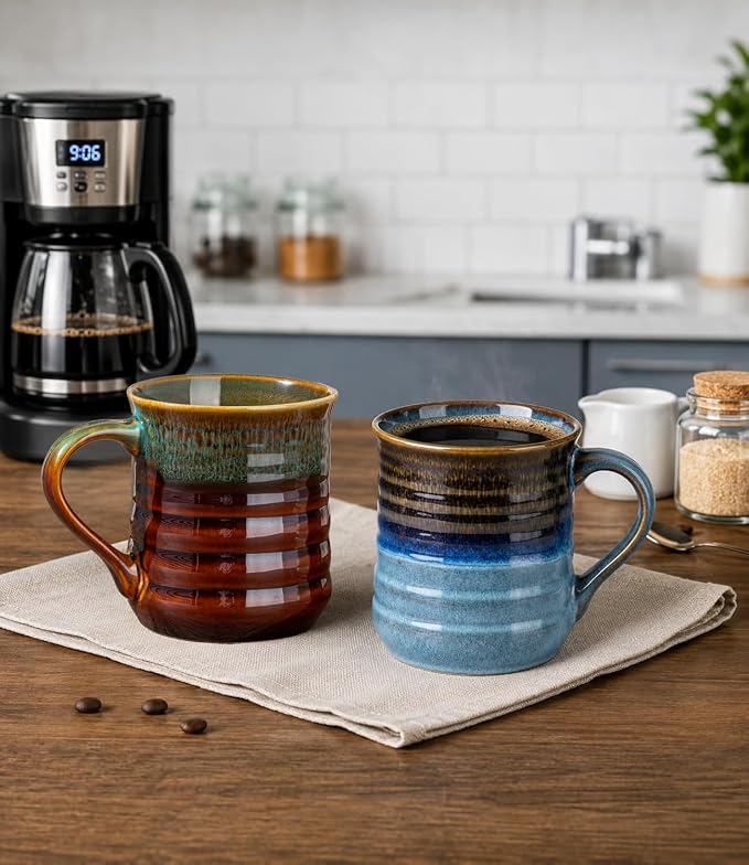 GBhome 18oz Large Coffee Mug Set of 2, Handmade Ceramic Coffee Mugs for Latte/Tea/Beer/Hot Cocoa, Dishwasher & Microwave Safe,Multi-Color - Image 8