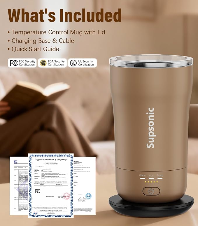Supsonic - 14oz Heated Coffee Mug, Self-Heating Travel Mug with 3-Temp Settings, Insulated Stainless Steel Constant Temperature Heating Mug for Beverage, Smart Heating Portable Coffee Mug | S1 - Image 8