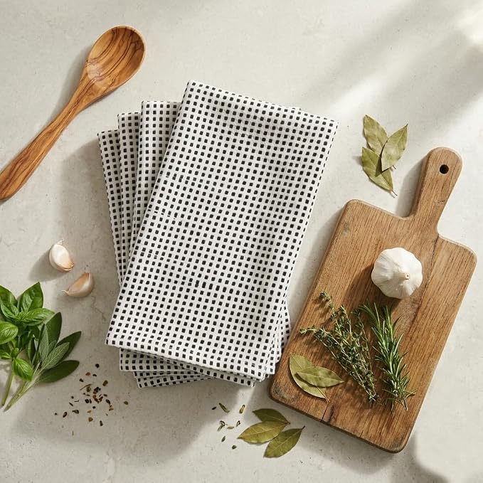 Urban Villa Christmas Dot Check Kitchen Towels Set of 6 20X30 Inches 100% Cotton Highly Absorbent Kitchen Towels Premium Quality Ultra Soft Mitered Corners Towels Grey/White - Image 9