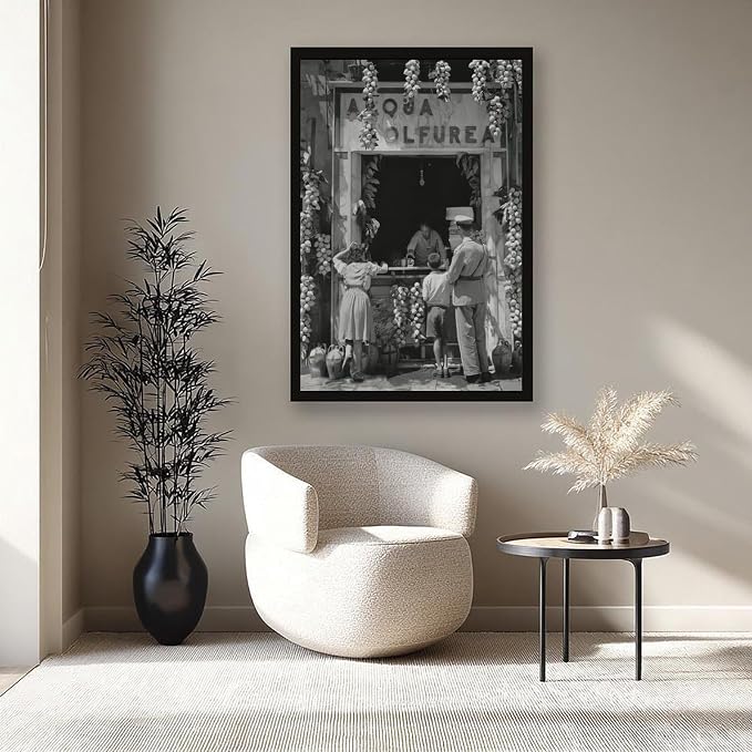 Italian Lemonade Seller, Streets of Naples 1940s, Black And White , Vintage Poster Canvas Poster Wall Art Decor Print Picture Paintings for Living Room Bedroom Decoration Black Frame 16x24in(40x60cm) - Image 8