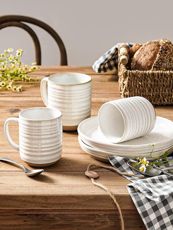 LE TAUCI Coffee Mugs 15 oz, Ceramic Coffee Cups for Latte, Hot Tea, Cappuccino, Mocha, Cocoa, Housewarming Wedding Present Mug Set - Set of 4, Arctic White - Image 6