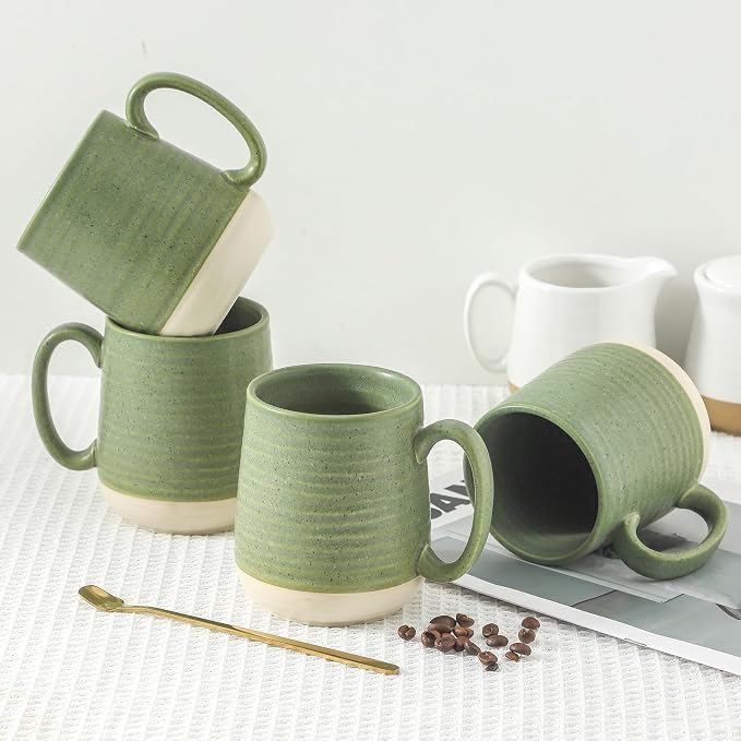 HASENSE Porcelain Coffee Mugs Set of 4, 15 Oz Large Coffee Cups, Latte Cup with Handle, Tea Mugs for Men and Women, Modern Coffee Mug for Cappuccino, Milk, Cocoa, Microwave & Dishwasher Safe, Green - Image 6