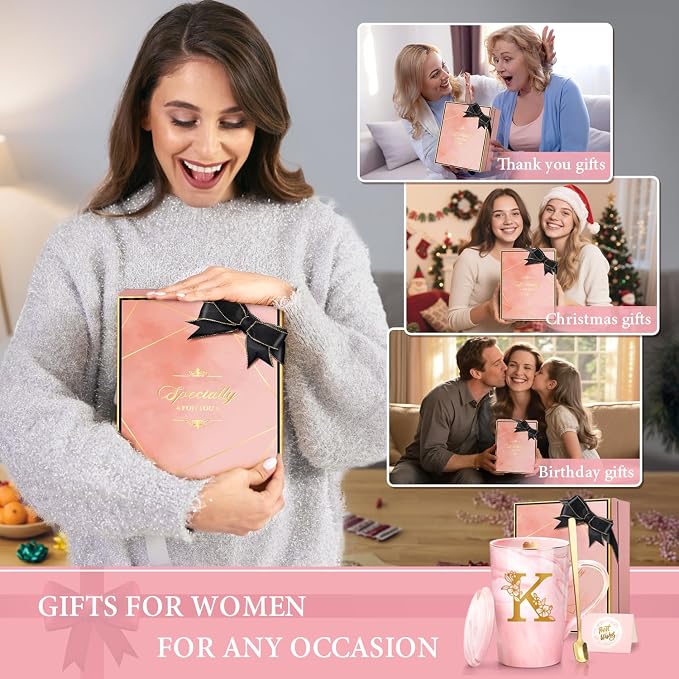 Coffee Mugs - Personalized Gifts for Women, Initial Customized Ceramic Marble Cups 14 Oz Pink, Luxury Christmas Mother's Day Birthday Gift for Mom Grandma Girlfriend Friend Unique,K - Image 7