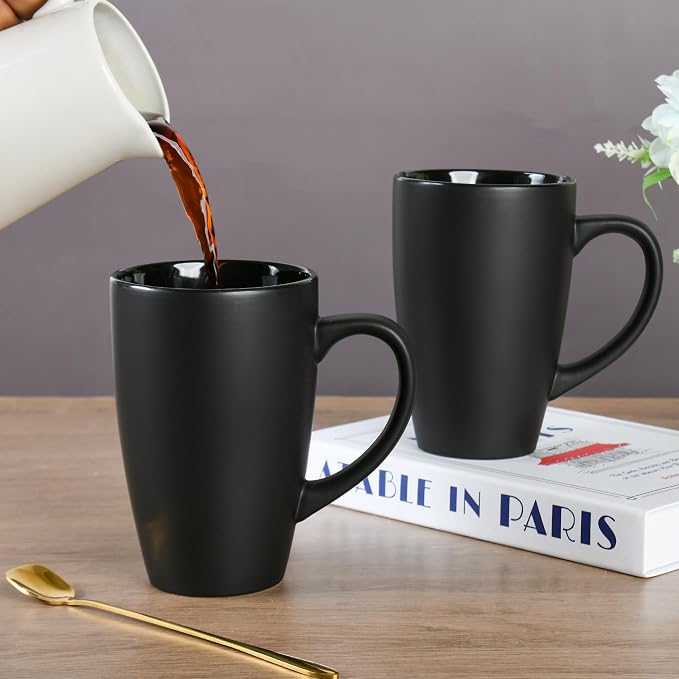 BYCNZB 20oz Extra Large Ceramic Tall Coffee Mugs Set for Coffee Tea Hot Cocoa set of 4 Dishwasher & Microwave Safe (Matte black) - Image 7