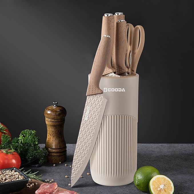 Kitchen Knife Set With Block,6-Piece Professional Chef Cooking Knives Set For Kitchen,Non-Stick Stainless Steel Knife Block Set - Image 6