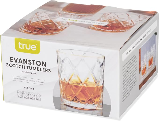 True Diamond Crystal Scotch Bourbon Whiskey Glasses, Old Fashioned Glasses Drinking Set, Whiskey Tumblers, Premium Bar Glassware Set of 4, 11 oz - Image 9