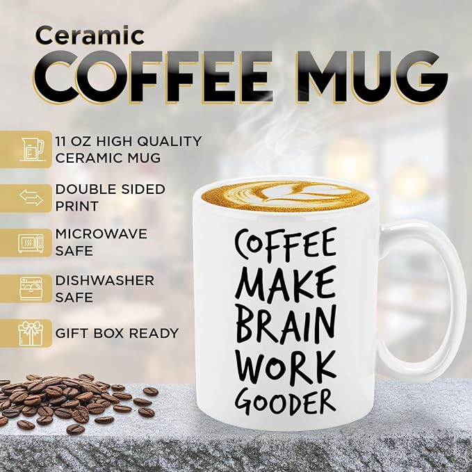 Veracco Coffee Make Brain Work Gooder Mug Funny Coffee Lover Gift Humorous Idea Family Friends Birthday Presents Sarcastic Office Berserk Tea Cup Caffeine Addict Brain Booster Gooder Vibes - Image 9