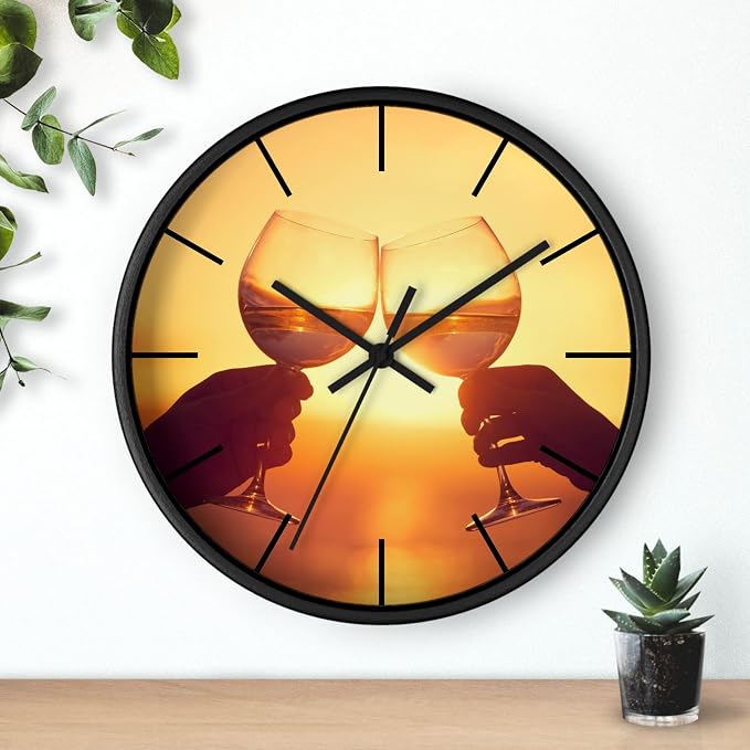 Mozingo ~ Wine Clock for Kitchen Bar Wall It's Wine O'clock Silent Time Gift Home Decor Made In USA, 10" (Hour Marks - Lines, Clock Frame Color - Black, Wine Theme #05) - Image 3