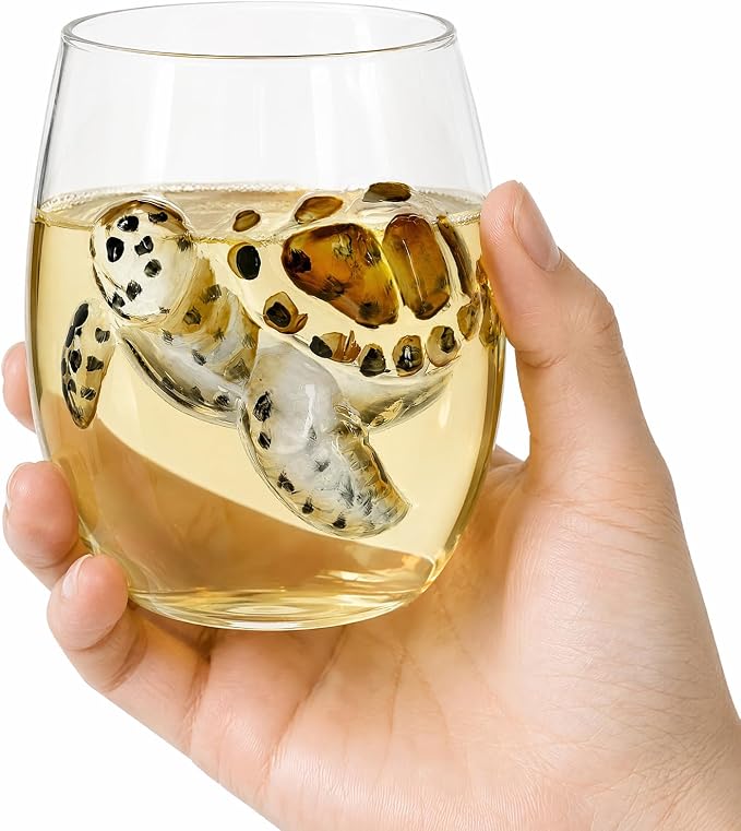 Ocean Themed Sea Turtle Hand-Blown Coastal Glassware | Ocean-Themed Octopus Glassware Hand Blown Coastal Stemless Wine Glasses Unique Coastal Decor Gift for Ocean Lovers - Image 9