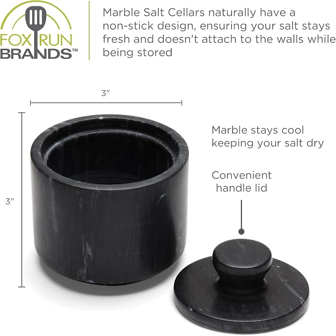 Fox Run Marble Salt Cellar, Black 3 x 3 x 3 inches | Store Herbs, Spices Jewlery & More | Beautiful Black Marble Salt Holder With Lid | Adds to the Look of Any Kitchen - Image 7