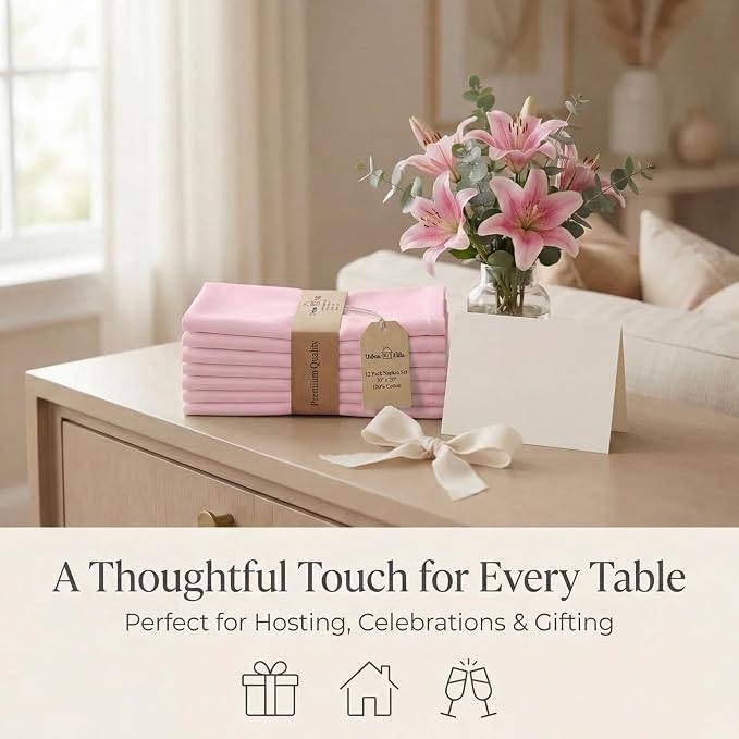 Urban Villa Cloth Napkins Cotton 20x20 (Set of 12) Pink - Image 9