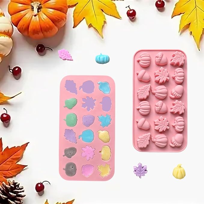 2 Piece Fall Silicone Molds for Chocolate, Autumn Maple Leafs Acorns and Pumpkins Shape 3D Chocolate 36-Cavities Candy Moulds for Thanksgiving Day, Harvest Theme Candy Pudding Jelly Making