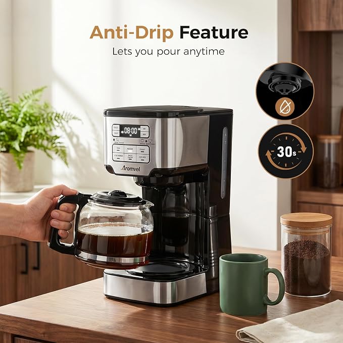 12-Cup Drip Coffee Maker Programmable, Adjustable Brew Strength | 24-Hour Delay Brew & 4-Hour Keep Warm, 1-4 Cup/Classic/Rich Coffee Brewer for Home Office, Coffee Machine with Glass Carafe - Image 8