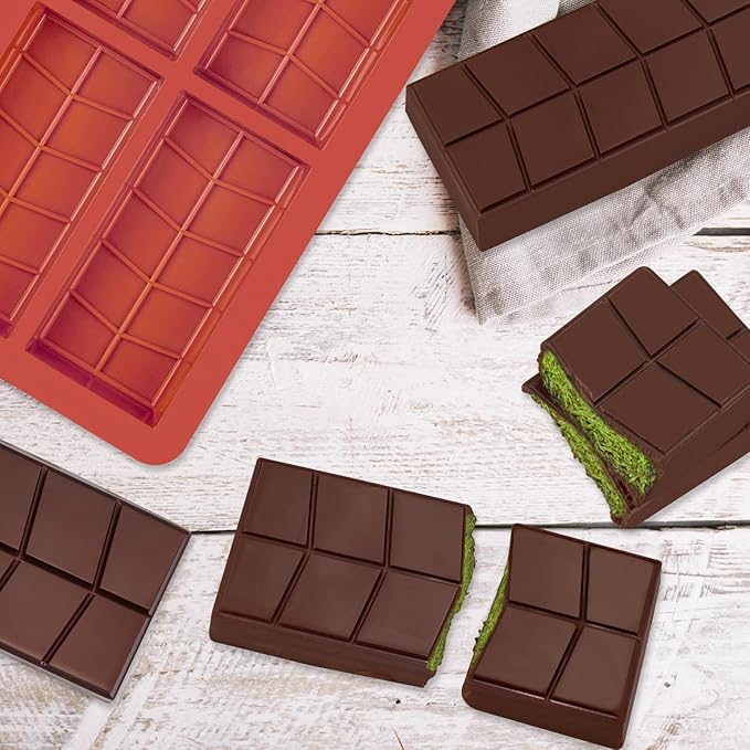 Chocolate Bar Molds Deep Silicone Non Stick 2 Pack,Dubai Shapes Thick Candy Stuffed Bar Mold for Filling Big Knafeh Pistachio Granola Bar Snacks