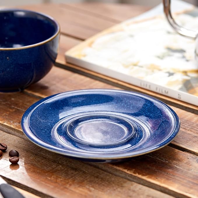 Coffeezone Vintage Design 12 oz Ceramic Latte Art Cappuccino Barista Cup with Saucer (Dark Blue) - Image 6