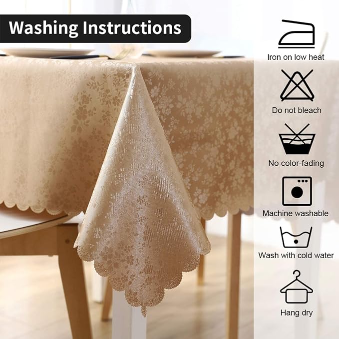 Smiry Square Table Cloth, Waterproof Heavy Duty Vinyl Tablecloths, Wipeable Washable Table Cover for Kitchen and Dining Room (Brown, 54" X 54") | Wipeable Washable Floral Embossed Table Cover for Kitchen and Dining Room, Indoor & Outdoor Use, Brown - Image 7