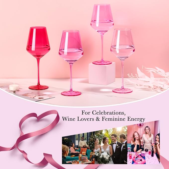 Hot Pink Wine Glasses Set of 6– Colorful Stemmed Glasses in Mixed Shades of Pink,Pink Birthday Party Wine Glass,17OZ, Wedding Gift, Anniversary, Christmas, Mothers Day Gifts,Gifts for My Wife - Image 7