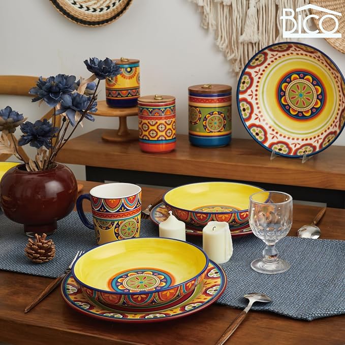 Bico Tunisian Pasta Bowls, 35oz Salad Bowl Set of 4, Large Ceramic Serving Dinner Bowls for Soup and Cereal, Microwave and Dishwasher Safe, Gift for Housewarming and Thanksgiving - Image 7
