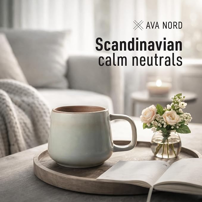 Ava Nord Large Stoneware Ceramic Coffee Mugs Set of 4-16 oz - Sage Ash | Lead-Free, Non-Toxic, Freezer - Microwave & Dishwasher Safe, Comfortable Handle, Aesthetic Nordic Design for Tea, Cappuccino - Image 11