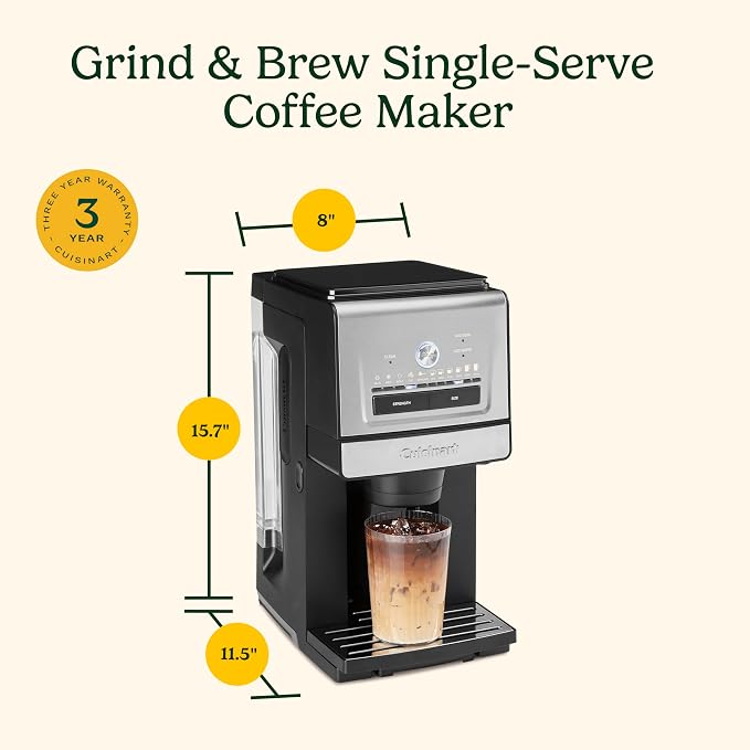 Cuisinart Coffee Maker, Grind and Brew Single Serve Coffee Maker, 6 Cup Sizes, Built-in Stainless Steel Burr Mill, Adjustable Strength, Grind Control and Over Ice Feature, Easy Cleaning, DGB-30 - Image 9