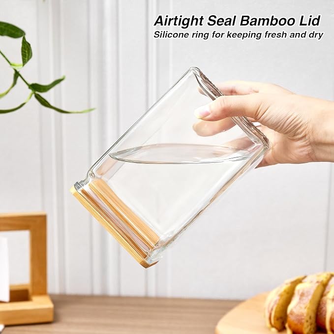 Glass Storage Jars with Bamboo Lids, 27oz Square Spice Jars for Kitchen Pantry Organization, Glass Seasoning Bottles Spice Containers with Labels for Cereal Flour Beans Tea - Image 9