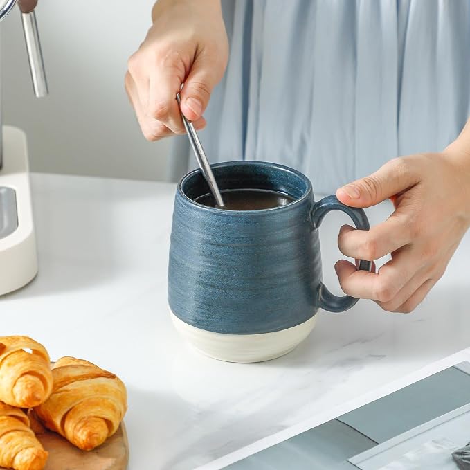 HASENSE 20 oz Large Coffee Mug – Farmhouse Deep Blue & Beige Cup, Oversized Tea Cup with Comfortable Handle, Microwave & Dishwasher Safe, Gift for Coffee, Latte, Hot Cocoa - Image 7